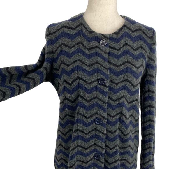 Amina Rubinacci Italy Wool Blend Chevron Knit Longline Sweater 42 Button Down - Picture 8 of 13